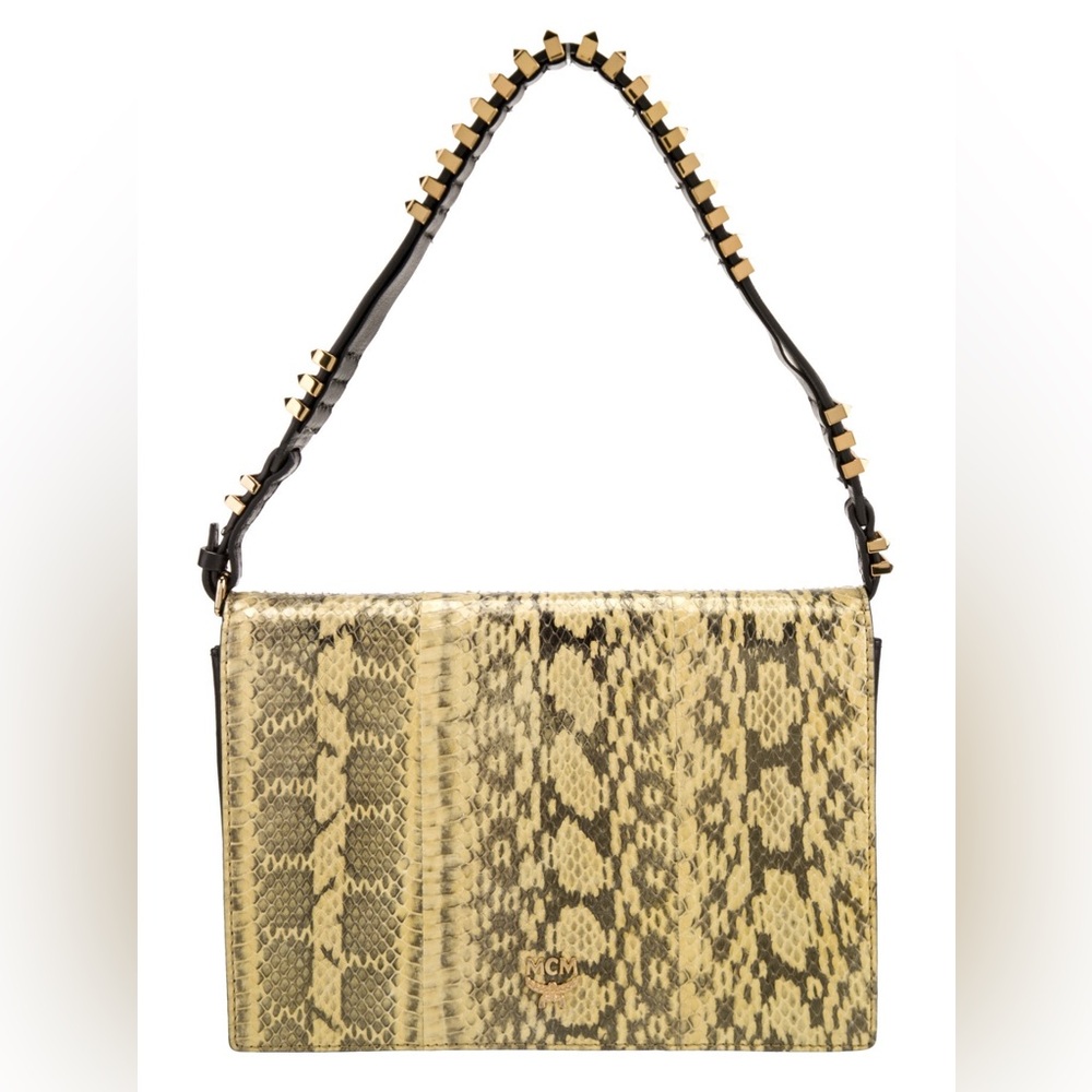 Mcm Snake Python Embossed Leather Fold Over Clutc… - image 1
